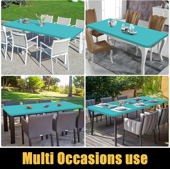 Smiry Rectangle Picnic Table Cloth, Waterproof Elastic Fitted Tablecloths for 4 Foot Tables, Washable Polyester Table Cover for Camping, Indoor and Outdoor (Turquoise, 24"x48")
