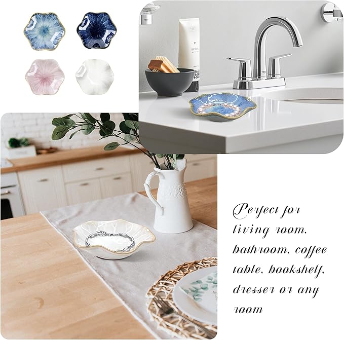 Ceramic Jewelry Tray Ring Dish, 4.33 Inch Key Bowl Ceramic Tray 4PCS, Ttrinket Dish Jewelry Dish, Home Decoration, Gifts for Girlfriend Daughter Mother,Mother's Day Gift