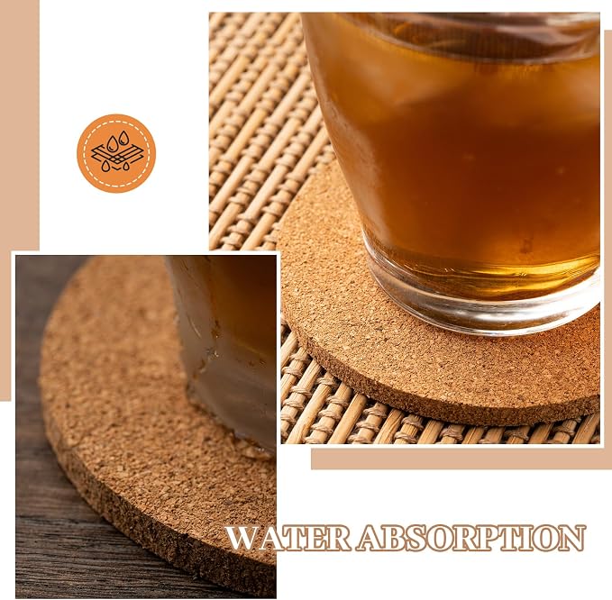 Boao 12 Pcs 6 Inch Round Absorbent Cork Coasters Wooden Cork Plant Coasters - Image 2
