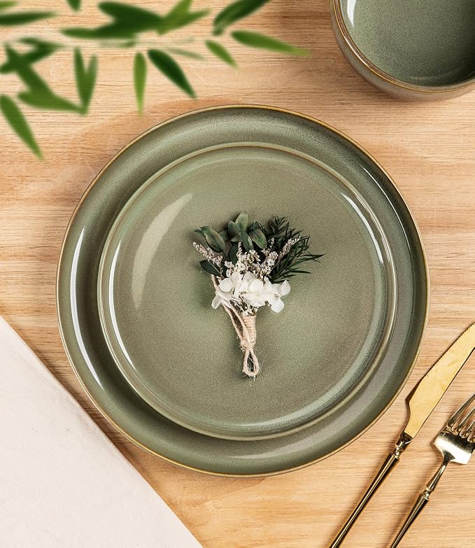 Ceramic Dinnerware Set for 4, 12-Piece Plates and Bowls Set | Handmade Reactive - Image 2