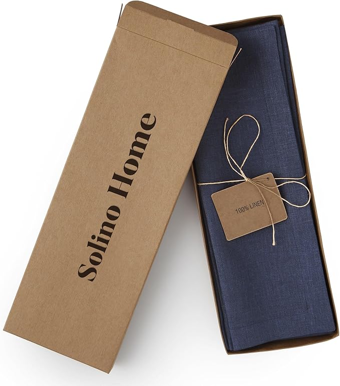Solino Home Linen Navy Blue Placemats Set of 6-100% Pure Linen Placemats 14 x 19 Inch for Winter, Spring, Easter - Fete