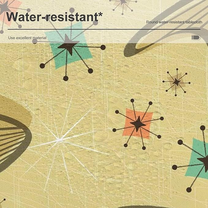 Mid Century Round Tablecloth, Retro Abstract Atomic Boho Geometric Art Printed Tablecloth for Home Party Dining Room Kitchen Decor 70Inch(178cm)