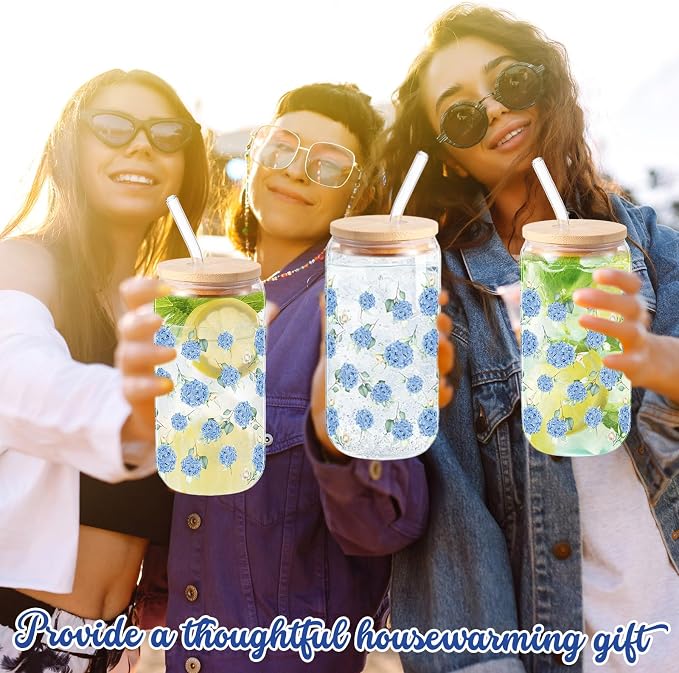 Sliner 2 Pcs Hydrangea Glass Cups Floral Gifts Flower Drinking Glasses 16 oz - Image 4