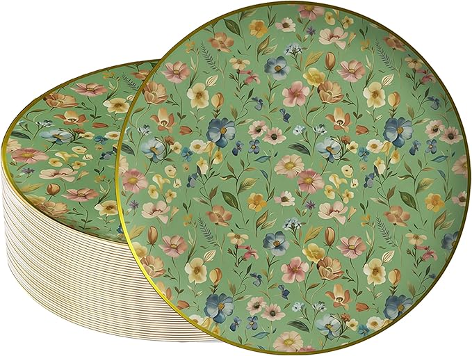 9 Inch Floral Paper Plates, 50 Pack – Elegant Pastel Flower Disposable Plates by Unknown