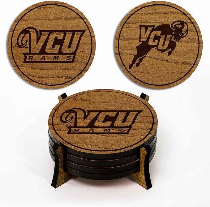 LazerEdge Virginia Commonwealth Wooden Coaster Set - Cherry Wood - Officially Licensed Product - 4-Pack