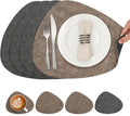 Placemats and Coasters, Washable Reversible Placemats Round Faux Leather Wipeable Place Mats Non Slip Heat Resistant Indoor Outdoor Table Mats (Set of 4, Gray Brown)