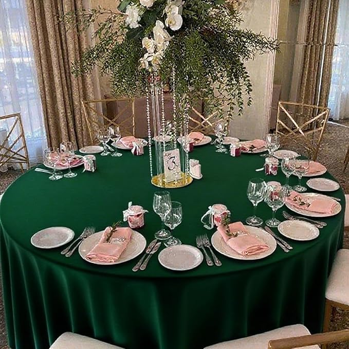 8 Pack Round Tablecloth 90 Inch Hunter Green Table Cloth for Round Tables, Washable Polyester Dark Green Table Cloth Stain and Wrinkle Resistant Decorative Table Cover for Wedding Party Dining Banquet