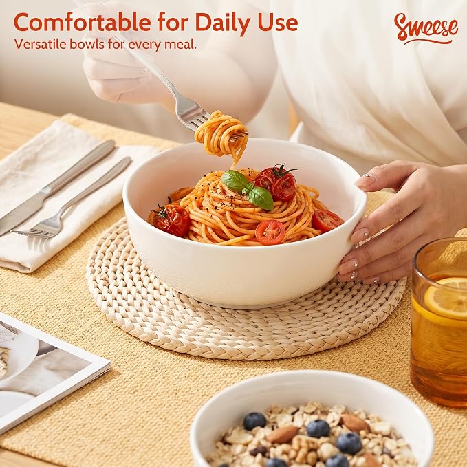 Sweese Ceramic Soup Bowl Set of 4, 29 oz Round Cereal Bowl Stackable Serving - Image 6