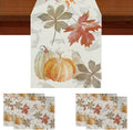Fall Table Runner and Placemats Set of 5, Fall Pumpkin Leaves Linen Seasonal by GAGEC