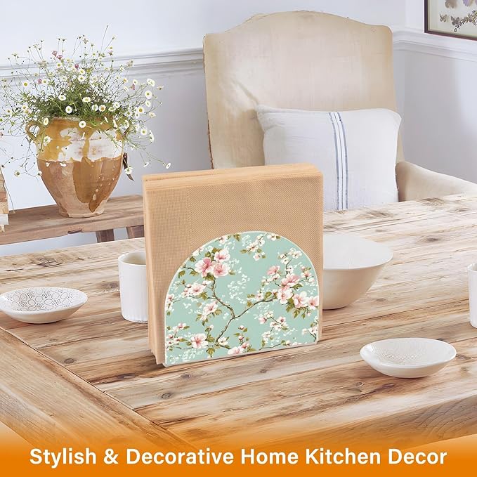 Spring Blossom Flowers Background Napkin Holder for Table Kitchen Decor Acrylic Hearts Paper Napkin Holders for Tissue Dining Room Indoor Outdoor Party Holiday Accessories