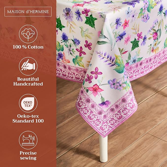 Maison d' Hermine Table Cloth Rectangle Table 100% Cotton 54 x 72 Inches Tablecloth Reusable Decorative for Dining Room Farmhouse Home Valentines Day Decorations Spring Summer - Chardon