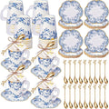 125 Pcs Blue Floral Tea Party Favors Set Blue and White Paper Teacups by Ferrochef