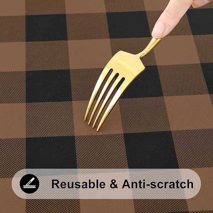 Smiry Rectangle Picnic Table Cloth, Elastic Waterproof Fitted Vinyl Tablecloths, Flannel Backed Buffalo Plaid Table Covers for Dining, Camping, Outdoor (Black and Brown, 30" x 72")