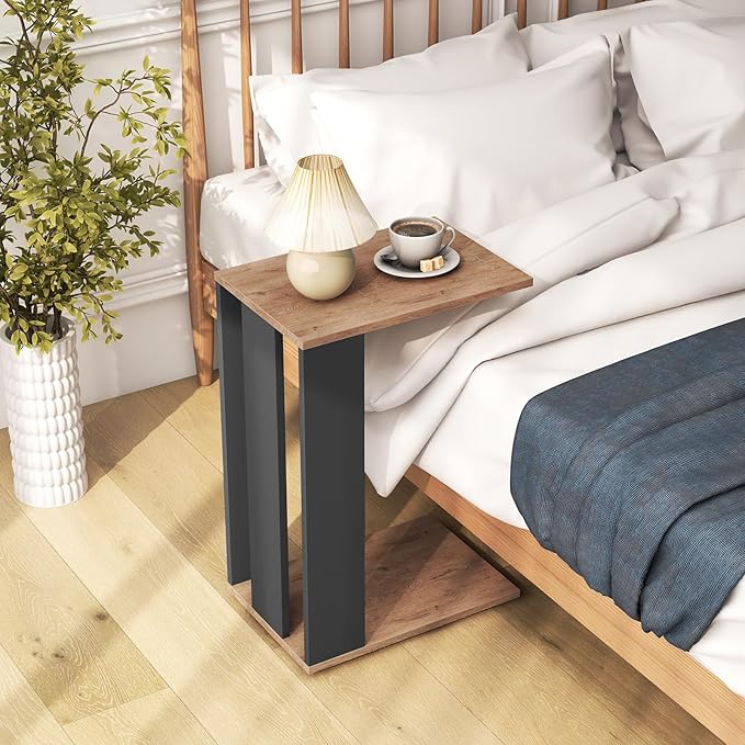Giantex Rolling C Shaped End Table, 2-Tier Sofa Side Table with Universal Wheels & Storage Shelf, Narrow Nightstand for Small Space, Mobile Snack Couch Tray Table for Living Room & Bedroom