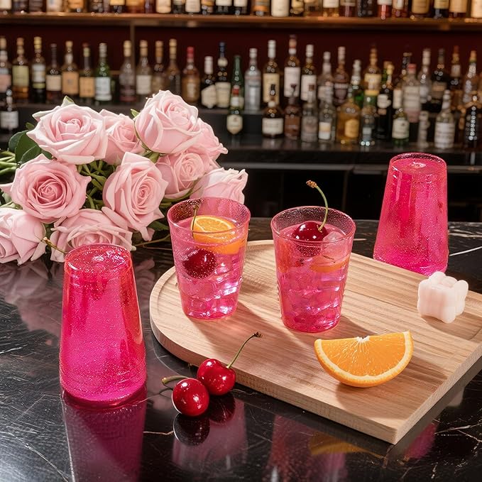 DaYammi 100 Pack Pink Plastic Cups 10Oz Clear Pink Disposable Party Cups for Martini and Cocktail,Fancy Disposable Cup for Wedding,Pink Party Cups Perfect for Valentine's Day Mother's Day Party