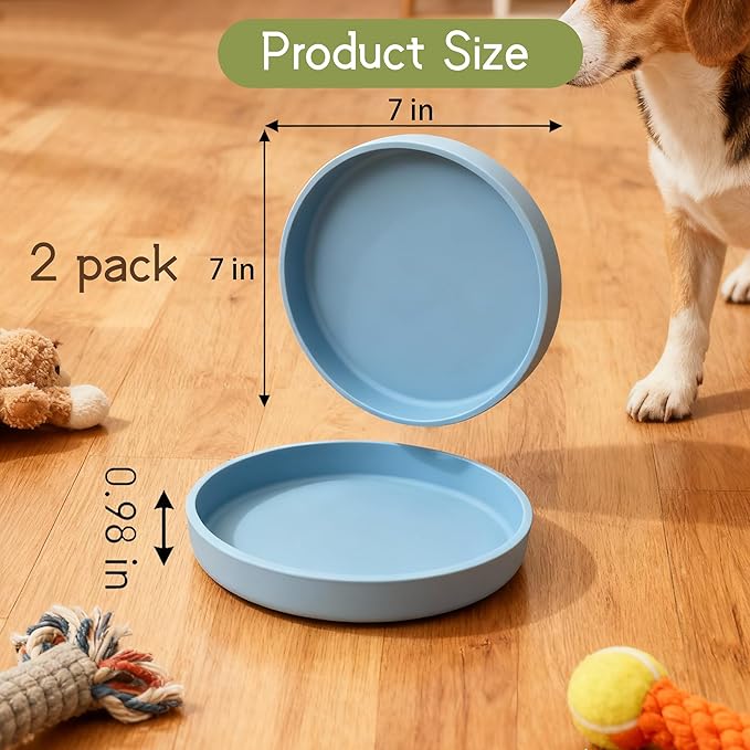 Silicone Cat Bowl Set of 2 Shallow Cat Dishes Small Non-Slip Pet Dog Bowls for Dry & Wet Food, Whisker Fatigue (Round Blue)