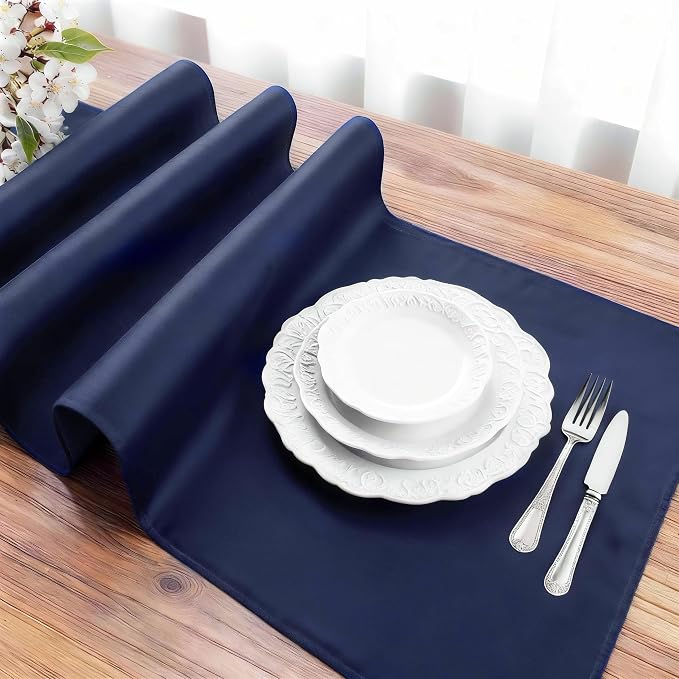 FOLINS&HOME Navy Blue Waterproof Decorative Table Runner 108 Inches Long | - Image 3