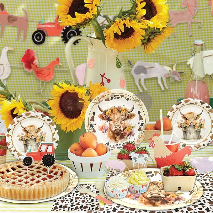 180PCS Highland Cow Paper Plates and Napkins Party Supplies Serve 60 | Brown - Image 6