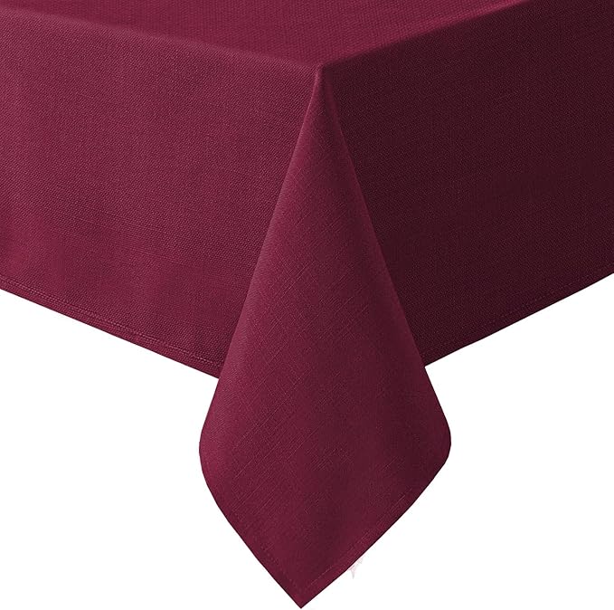 H.VERSAILTEX Linen Textured Table Cloths 60 x 104 Inch Premium Solid Tablecloth Spill-Proof Waterproof Table Cover for Dining Buffet Feature Extra Soft and Thick Fabric Wrinkle Free, Christmas Red