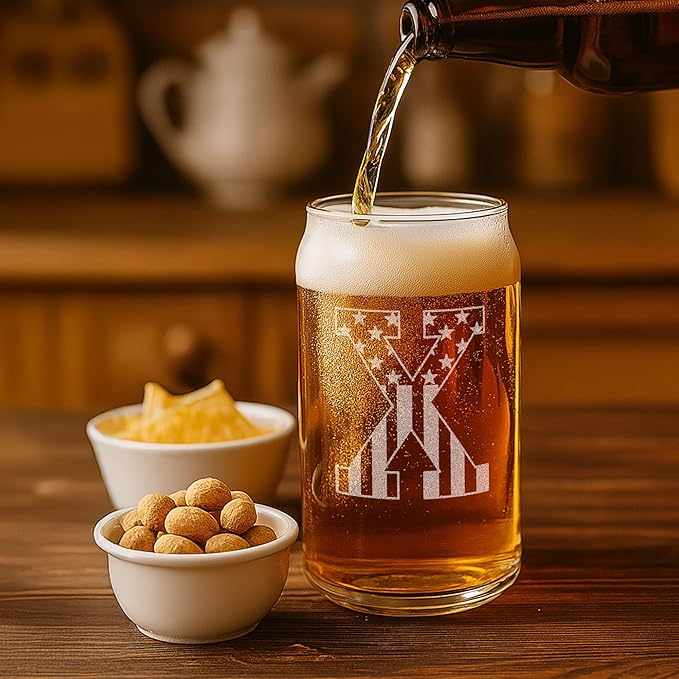 Monogram Beer Glasses for Men Women (A-Z) 16 oz - Beer Gifts for Men Brother Son Dad Neighbor - Unique Gifts for Him - Personalized Drinking Gift Beer Glass Mugs - Engraved Beer Can Glass ( X )