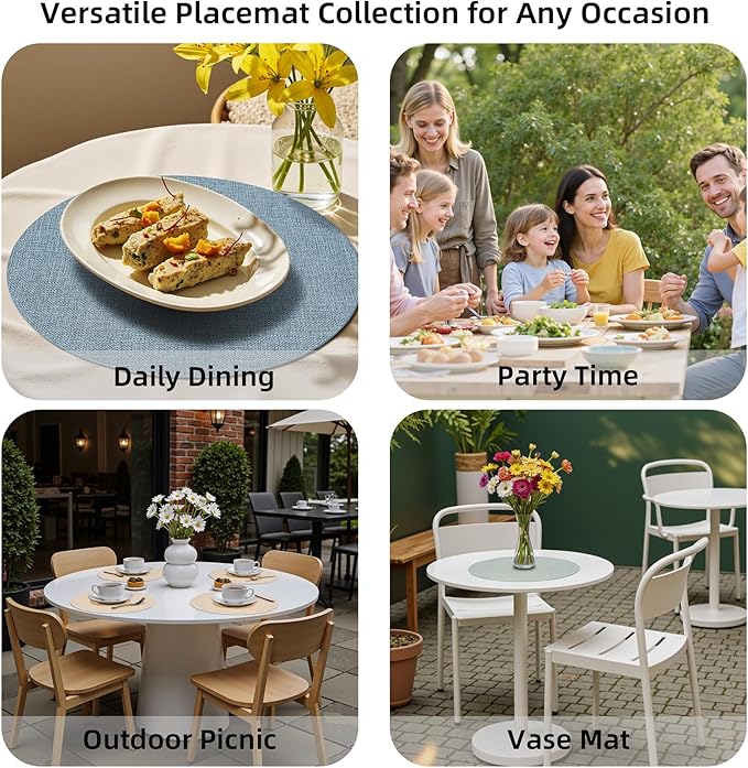 Round Wipeable Placemats Set of 2 – Faux Leather Round Table Mats, Waterproof & Washable Vinyl Placemats, Circle Design for Dining Table Decor– Warm Tan