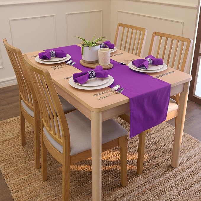 Encasa XO Table Runner, Cotton Canvas Dining Runner 13"x72" | Purple, 180 GSM - Image 2
