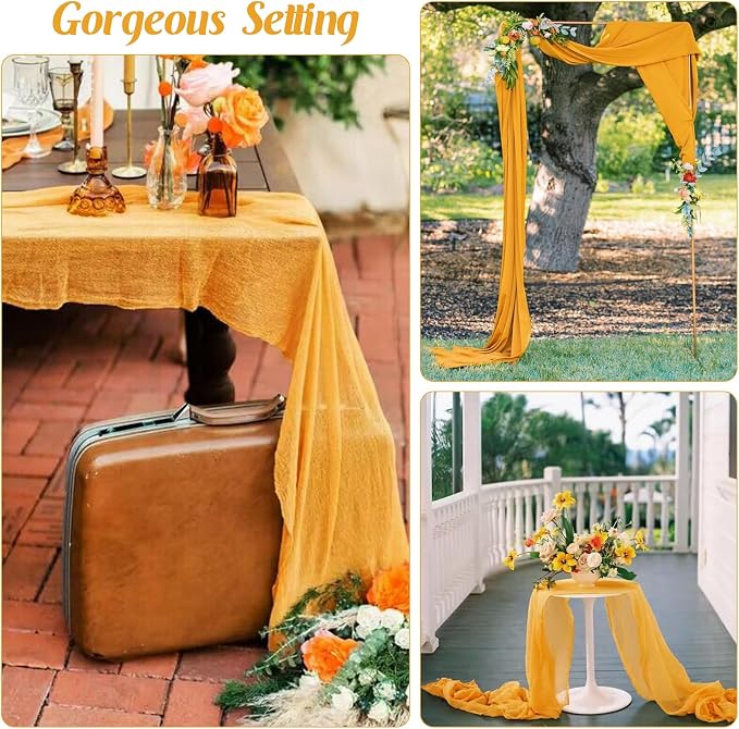 Mustard 10FT Cheesecloth Table Runner Boho Gauze Fabric Table Runner Rustic - Image 6