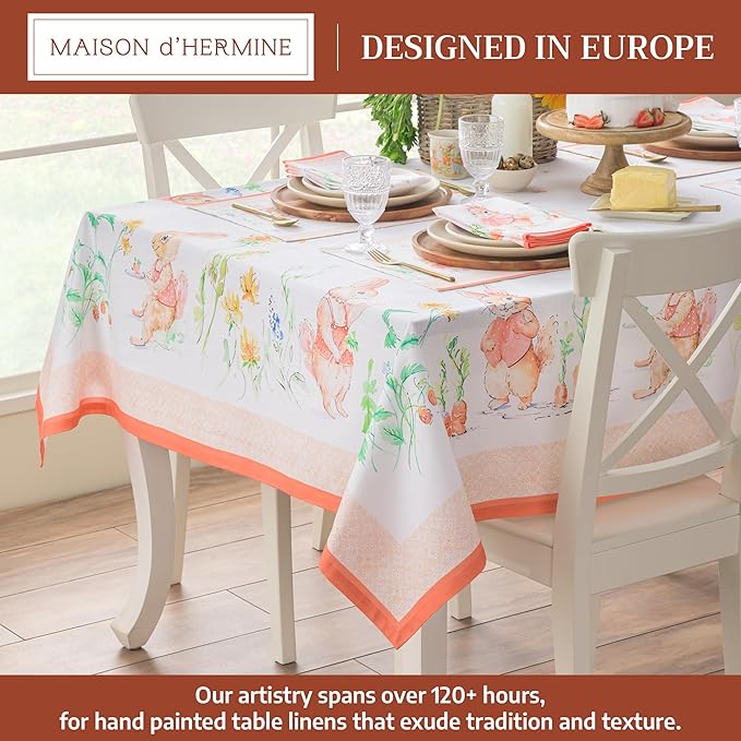 Maison d' Hermine Table Cloth Rectangle Table 100% Cotton 60 x 90 Inches Tablecloth Reusable Decorative for Dining Room Farmhouse Home Valentines Day Decorations Spring Summer - Bunny Party