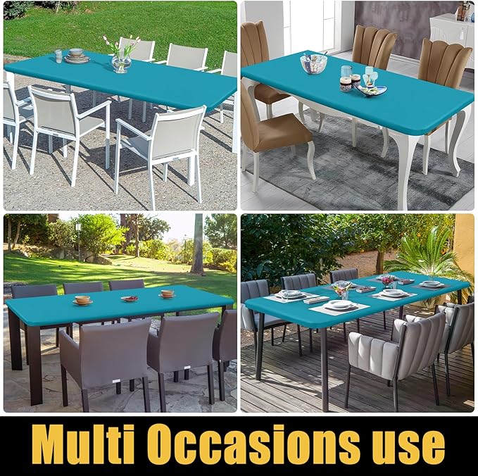Smiry Rectangle Picnic Table Cloth, Waterproof Elastic Fitted Tablecloths for 8 Foot Tables, Washable Polyester Table Cover for Camping, Indoor and Outdoor (Teal, 36"x96")