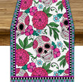 Dia De Los Muertos Table Runner Red Floral Cinco De Mayo Rustic Linen Mexican by YCness