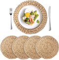 Round Woven Placemats Set of 4, Natural Water Hyacinth Place Mats, Boho Wicker by YANGQIHOME