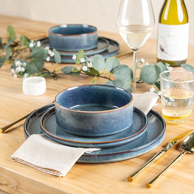 AmorArc Ceramic Dinnerware Sets, Handmade Reactive Glaze Stoneware Plates and Bowls Sets,Highly Chip and Crack Resistant | Dishwasher & Microwave Safe Dishes Set, Service for 6 (18pc)
