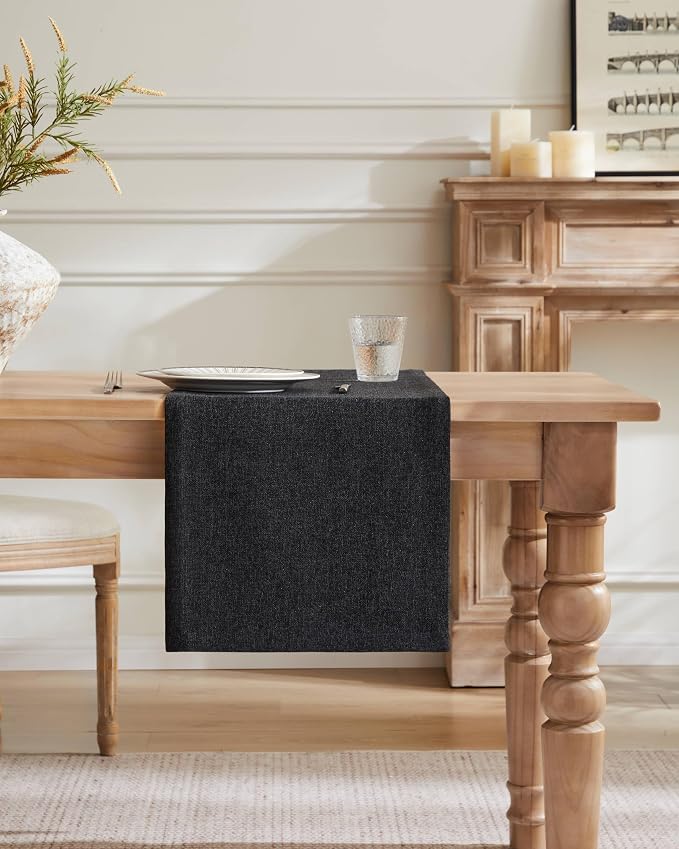 Burlap Style Farmhouse Table Runner, 14x90 Inches Black | Thick Durable Fabric - Image 2