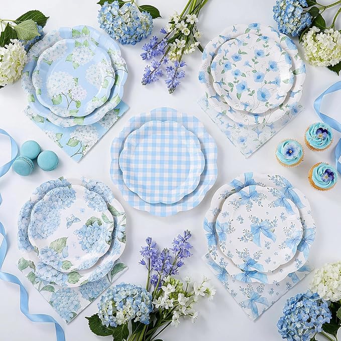 NatNarr 50 Set Floral Plates and Napkins Hydrangea Party Decor | 9" Hydrangea - Image 3