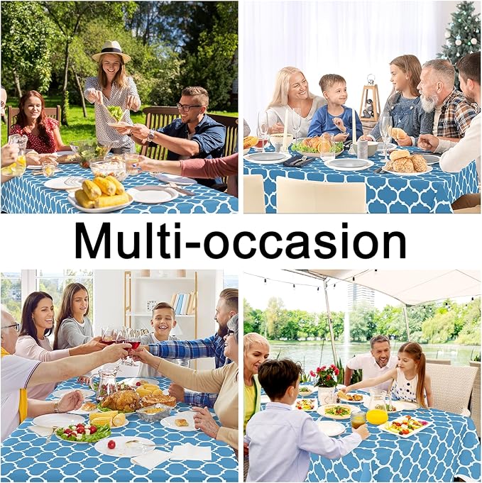 Smiry Rectangle Table Cloth, Waterproof Vinyl Tablecloth with Flannel Backing for Rectangle Tables, Wipeable Spillproof Plastic Tablecloths for Dining, Camping and Indoor (54"x108", Light Blue)