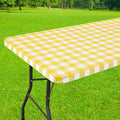 Smiry Rectangle Picnic Table Cloth, Elastic Waterproof Fitted Vinyl Tablecloths, Flannel Backed Buffalo Plaid Table Covers for Dining, Camping, Outdoor (White and Yellow, 30" x 72")