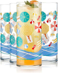 Libbey Vintage Beach Drinking Glasses Set of 4, Retro Beach Design Glass Cups by Libbey