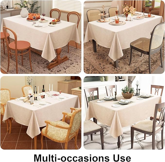 Smiry Rectangle Polyester Table Cloth, Waterproof Burlap Fabric Tablecloth, Washable Decorative Farmhouse Table Covers for Kitchen, Dining, Parties, 60x84, Champagne