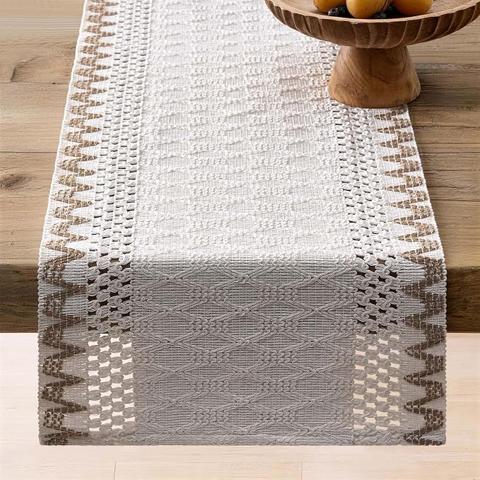 Macrame Side Trim Boho Woven Table Runner, Jute 12x108 Inch | Crochet Hollow - Image 6