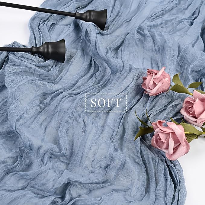 6 Pcs 10FT Dusty Blue Cheesecloth Table Runner 35 x 120 Inches Long Runner - Image 4