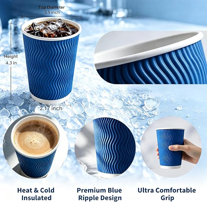 MOUMOULIFE 12 oz Disposable Paper Coffee Cups, 50 Pack, Leak-Proof Insulated - Image 3