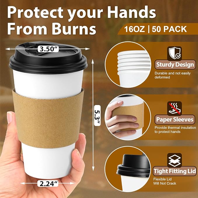 Clawsoff 50 Pack 16 oz Disposable Coffee Cups - Image 2