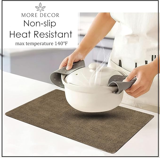 More Décor Faux Leather Placemats Set of 4 for Dining Table – Waterproof, Wipeable, Washable, Stain & Heat Resistant, Non-Slip Table Mats – 12 X 17 Inch, Brown