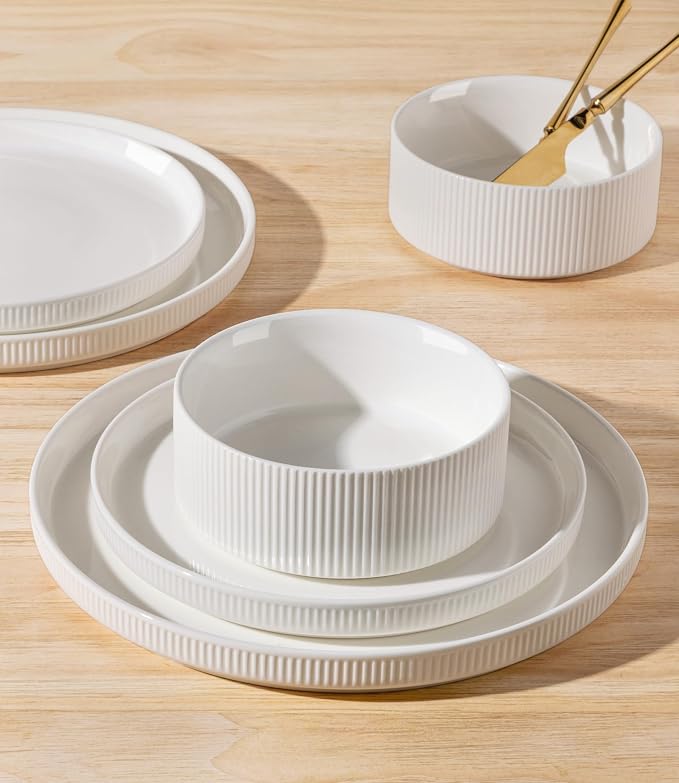 Ceramic Dinnerware Set for 4, 18-Piece Plates and Bowls Set | Lightweight - Image 5