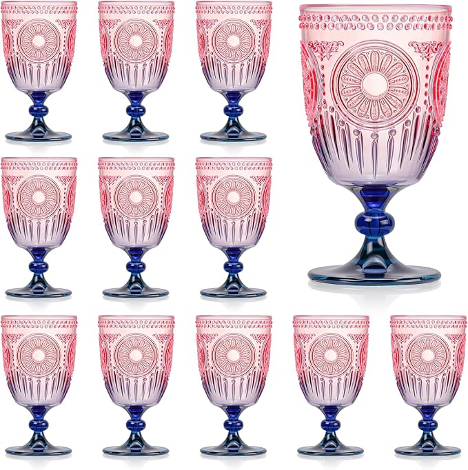 XUWAIDSGN 12Pcs Plastic Vintage Wine Glasses 13.5oz Reusable Embossed Goblet by XUWAIDSGN