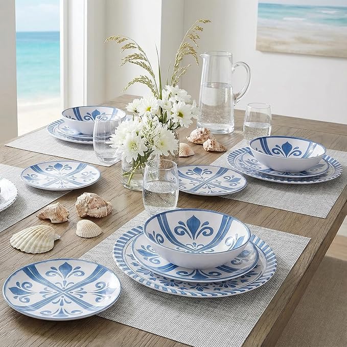 Melamine Dinnerware Sets for 4, 12-Piece Plates and Bowls Sets - Image 3