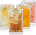 Vintage Ribbed Glassware Set: 4pcs 16.9oz XL Drinking Glasses, Fluted Ripple by Polishyourdreamlightupthefuture