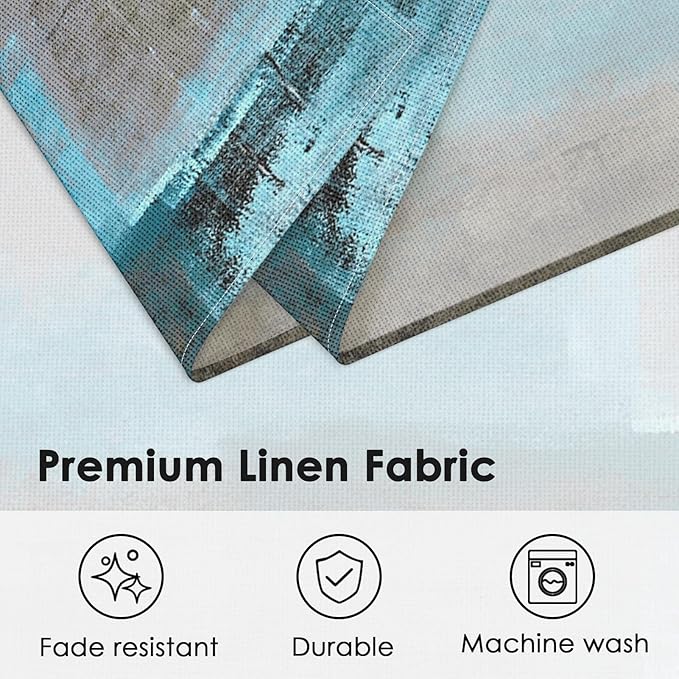 Emvency Farmhouse Placemats Set of 4, Vintage Blue and Grey Art Painting 12x18 Inch Abstract Gray Table Mats for Outdoor Home Party Kitchen Dining Decoration