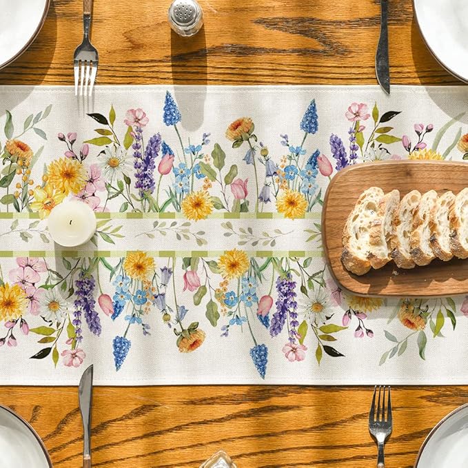Artoid Mode Bloom Flowers Florals Lavender Summer Table Runner, Seasonal Spring - Image 3