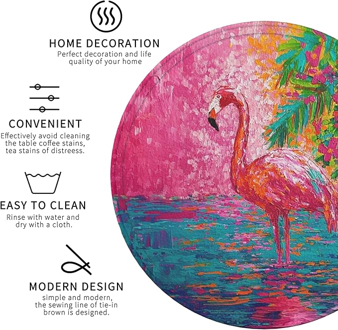 Flamingo Coasters Leather Round Drink Coasters 6 Pcs Set with Holderor for Cup Drink Coffee Table Bar Home Decor